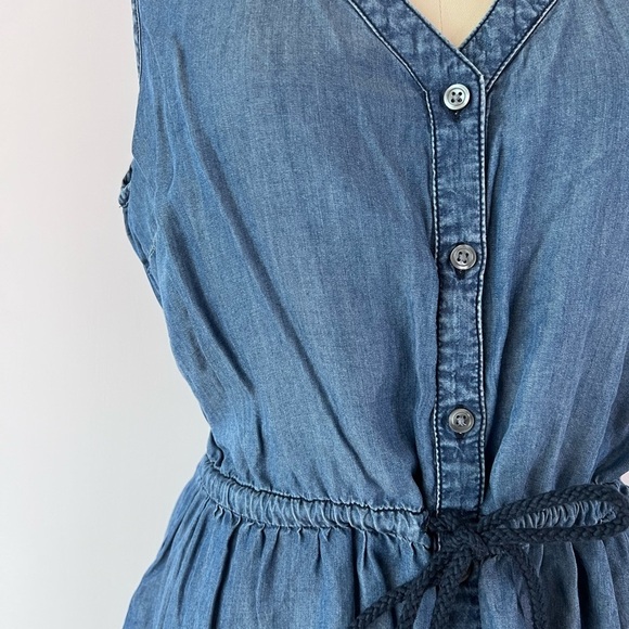 Denim Dress Tencel Drawstring Waist A Line Knee Length Pockets Casual Summer - Picture 5 of 8